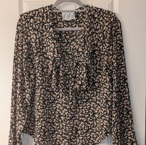 Floral Ruffle Long Sleeve Top M/L  Pre-owned Black